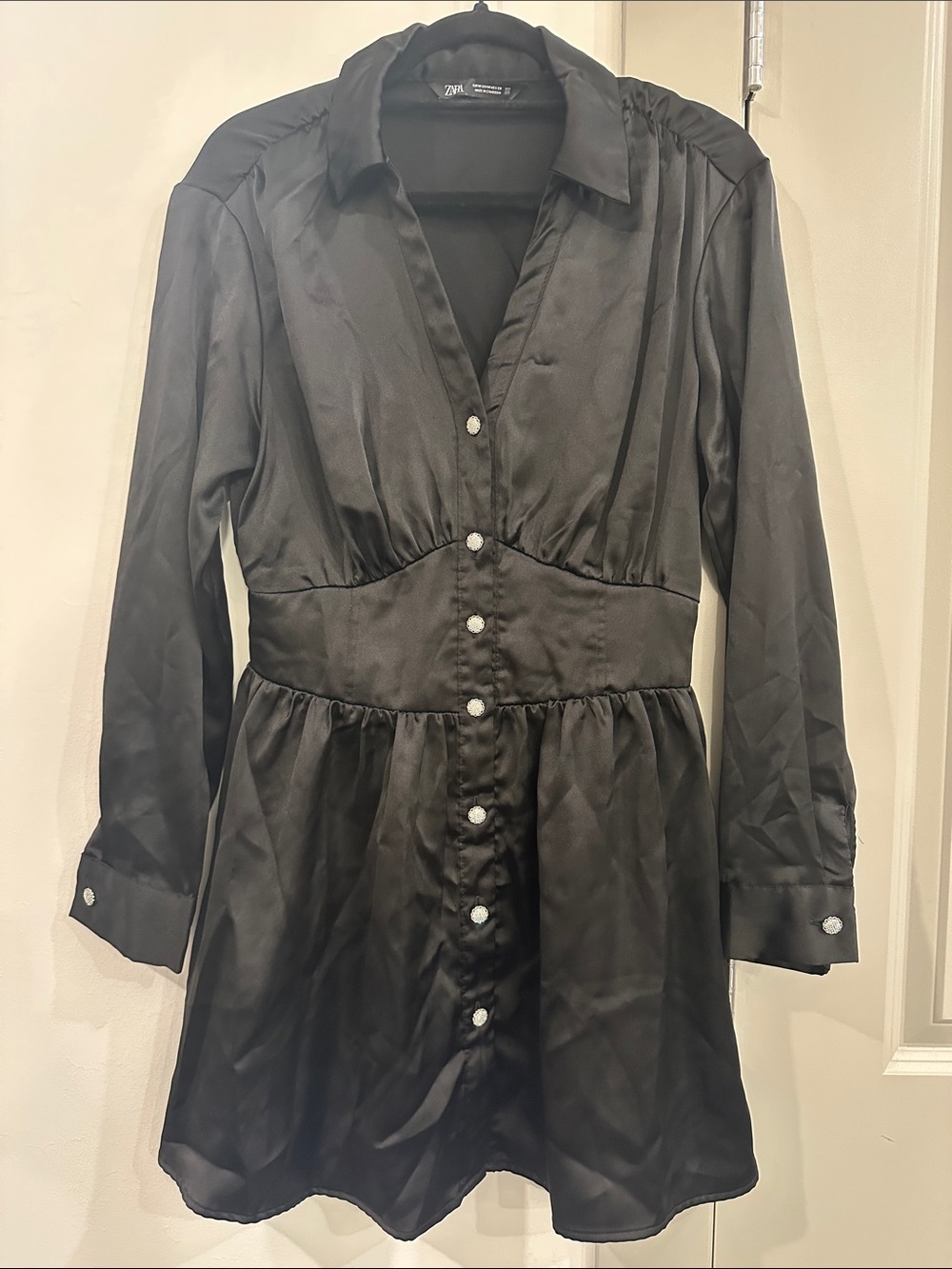 Zara Black Satin Like Button-Down Mini Dress